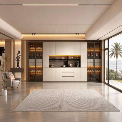 Picture of Custom Stainless Steel Sideboard and Wine Cabinet, Glass Door Illuminated Display