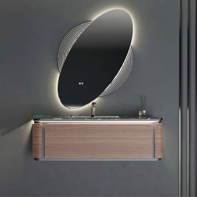 Customisable Wall-Hung Stainless Steel Vanity with Round LED Mirror Storage Cabinet