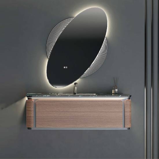 Picture of Customisable Wall-Hung Stainless Steel Vanity with Round LED Mirror Storage Cabinet