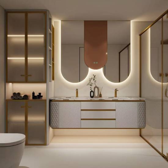 Picture of Premium Wall Hung Stainless Steel Vanity with Integrated Ceramic Basin and Smart Mirror Cabinet