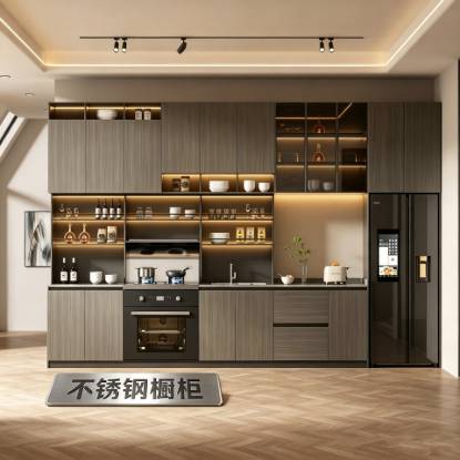 Picture of Modern Stainless Steel Cabinet, Open Wine Cabinet and Sideboard for Living Room