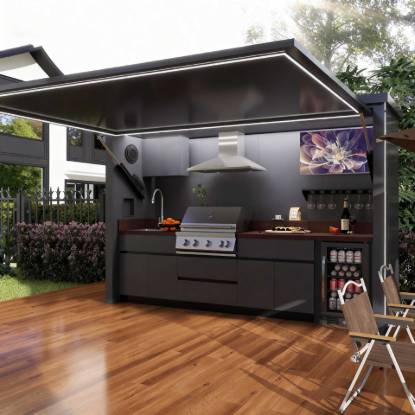 Picture of Multifunctional Stainless Steel Outdoor Kitchen, Mobile Foldable Open-Air Smart Kitchen for Patio Barbecue