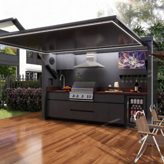 Picture of Multifunctional Stainless Steel Outdoor Kitchen, Mobile Foldable Open-Air Smart Kitchen for Patio Barbecue