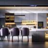 Picture of Stainless Steel Kitchen Cabinets, Cream Style Open Kitchen, Quartz Stone Benchtop