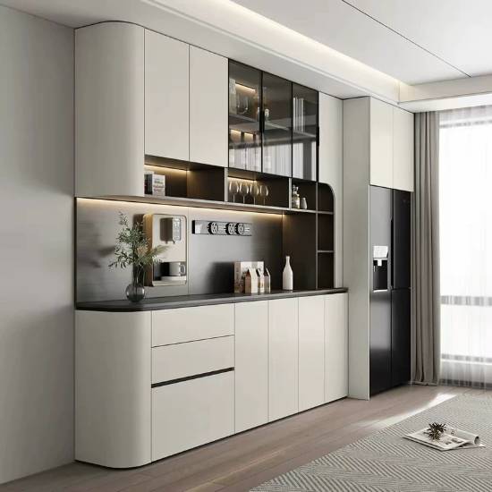 Picture of Stainless Steel Sideboard and Wine Cabinet, Luxury Glass Display Storage Cabinet