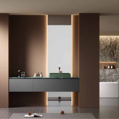 Customisable Stainless Steel Vanity with Marble Top, Modern Minimalist Smart Bathroom Cabinet