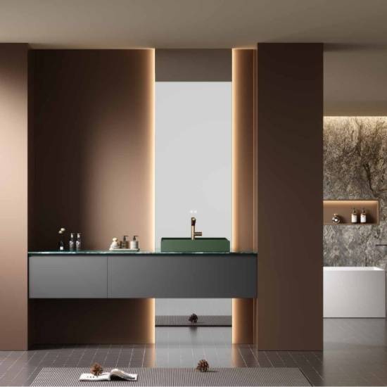 Picture of Customisable Stainless Steel Vanity with Marble Top, Modern Minimalist Smart Bathroom Cabinet
