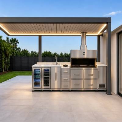 Customisable Stainless Steel Built-In Outdoor BBQ Cabinet for Hotel and Villa Courtyard Kitchens