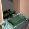 Picture of Mid-Century Painted Stainless Steel Vanity, Sintered Stone Top, Ceramic Double Basin