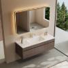 Picture of Mid-Century Painted Stainless Steel Vanity, Sintered Stone Top, Ceramic Double Basin