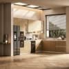 Picture of Customisable Wood-Look Stainless Steel Kitchen Cabinets, Modern L-Shaped with Quartz Stone Benchtop