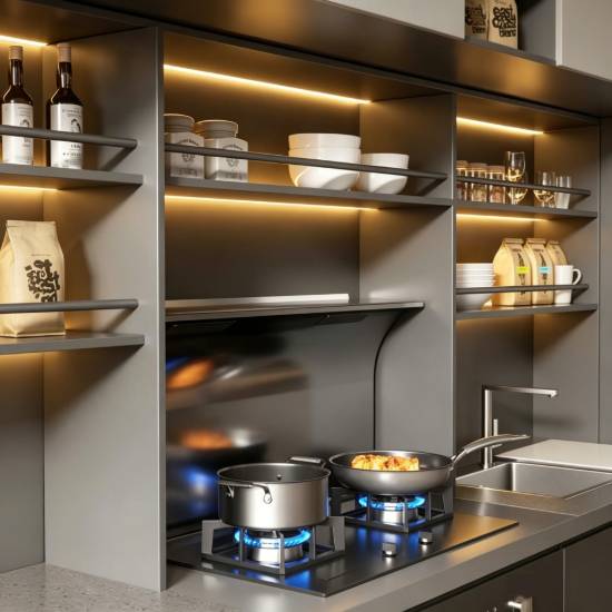 Picture of Customisable Stainless Steel Benchtop and Kitchen Cabinet with Integrated Cooktop Bench