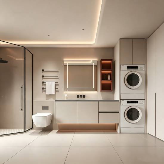 Picture of Modern Wall Hung Stainless Steel Vanity with Basin, Smart Bathroom Vanity Unit