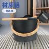 Picture of 7L Sprayed Aluminium Sauna Bucket and Ladle, Heat Resistant, Black or White, Timber Handle