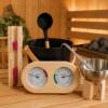 Picture of Sauna Accessory Set, Black Sauna Bucket, Aroma Bowl, Pine Thermo-Hygrometer and Hourglass