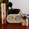 Picture of Sauna Accessory Set, Black Sauna Bucket, Aroma Bowl, Pine Thermo-Hygrometer and Hourglass