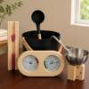 Picture of Sauna Accessory Set, Black Sauna Bucket, Aroma Bowl, Pine Thermo-Hygrometer and Hourglass