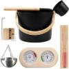 Picture of Sauna Accessory Set, Black Sauna Bucket, Aroma Bowl, Pine Thermo-Hygrometer and Hourglass