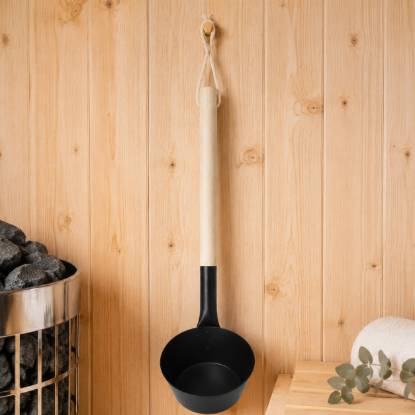 Picture of Black Aluminium Alloy Sauna Ladle, Long Handle Water Scoop, Finnish Sauna Room Tool