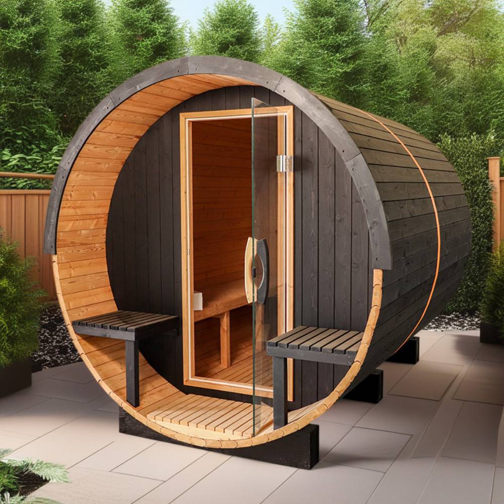 Customisable Outdoor Barrel Sauna Cabin, Painted Spruce or Red Cedar