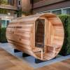 Picture of Caisheng Outdoor Red Cedar Round Barrel Sauna, Traditional Dry Steam Cabin