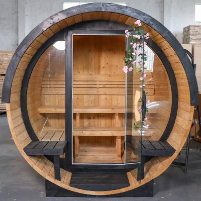 Caisheng Outdoor Carbonised Spruce Round Barrel Sauna, Traditional Steam Sauna
