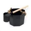 Picture of Black Octagonal Aluminium Sauna Bucket and Ladle Set with Long Wooden Handle