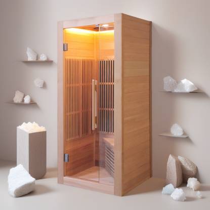 Picture of Single Person Custom Far Infrared Sauna Room, Smart WiFi Control Panel, Hemlock