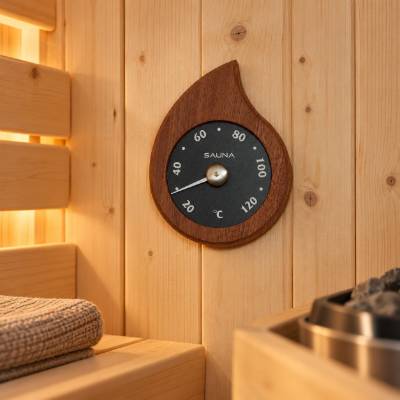 Sauna Wooden Thermometer, Solid Timber Teardrop Shape, Dry Sauna Thermometer