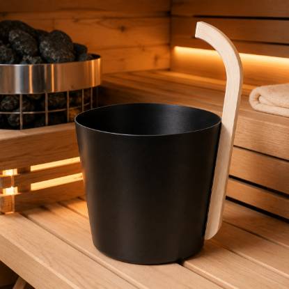 Picture of Aluminium Sauna Bucket with Wooden Ladle, Finnish Sauna Accessory Set
