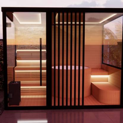 Picture of Outdoor Panoramic Glass Sauna, Red Cedar or Hemlock Dry and Steam Room, Custom