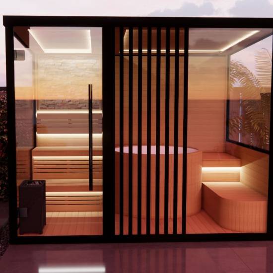 Picture of Outdoor Panoramic Glass Sauna, Red Cedar or Hemlock Dry and Steam Room, Custom