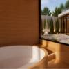 Picture of Outdoor Panoramic Glass Sauna, Red Cedar or Hemlock Dry and Steam Room, Custom