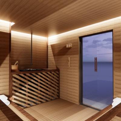 Custom Indoor Sauna Room, Hemlock, Red Cedar or Spruce, Irregular Shape Sauna