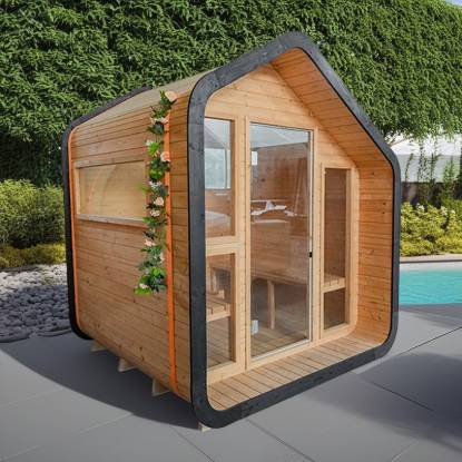 Picture of Customisable Prefabricated Outdoor Sauna Cabin with Heater, White Pine, Carbonised White Pine, Red Cedar