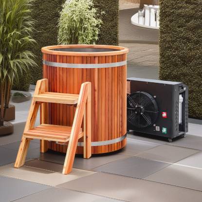 Picture of Customisable Stainless Steel Cold Plunge Tub with Red Cedar Skirt, 3-42°C Adjustable Hot and Cold