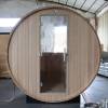 Picture of Outdoor Red Cedar Round Barrel Dry Sauna, Traditional Wellness Sauna Cabin