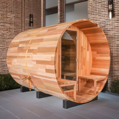 Picture of Customisable Outdoor Barrel Sauna, Red Cedar or Spruce, Electric or Wood-Fired Heater Option
