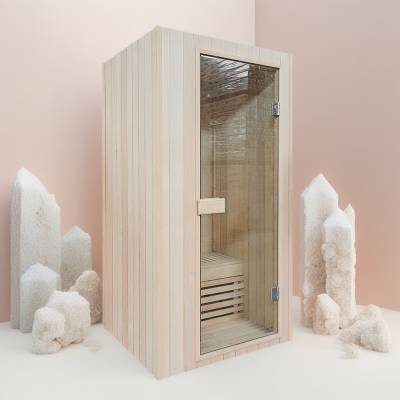 Customisable 1m² Indoor Single-Person Traditional Dry Sauna Room with Auto Water Sprinkle Heater, Hemlock