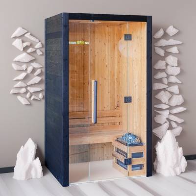 Indoor 2-Person Carbonised Spruce Traditional Sauna Room with 3kW Heater, for Beauty Salons