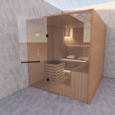 Customisable Modular Dry Sauna Room in Hemlock, Red Cedar or White Pine for Hotels and Spas