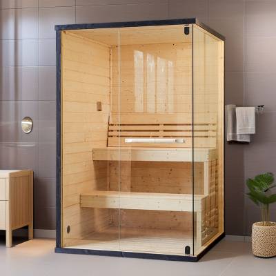 Custom Spruce Prefabricated Home Sauna Room with Heater and Free Thermo-Hygrometer