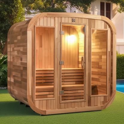 Picture of Portable Outdoor Prefabricated Square Barrel Sauna, Customisable, Corrosion and Moisture Resistant Traditional Dry Sauna