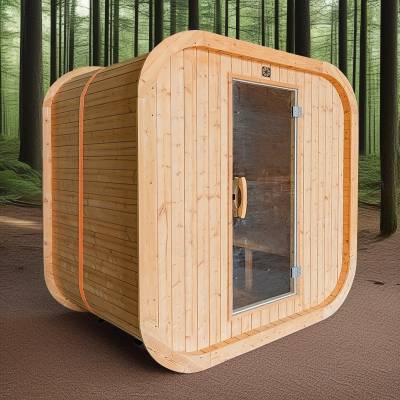 Portable Outdoor Prefabricated Square Barrel Sauna, Customisable, Corrosion and Moisture Resistant Garden Cabin
