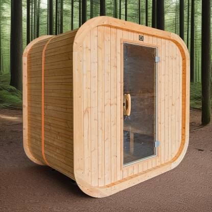 Picture of Portable Outdoor Prefabricated Square Barrel Sauna, Customisable, Corrosion and Moisture Resistant Garden Cabin