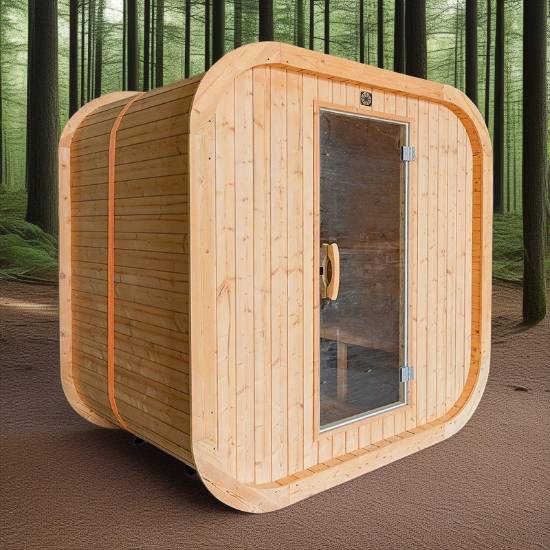 Picture of Portable Outdoor Prefabricated Square Barrel Sauna, Customisable, Corrosion and Moisture Resistant Garden Cabin