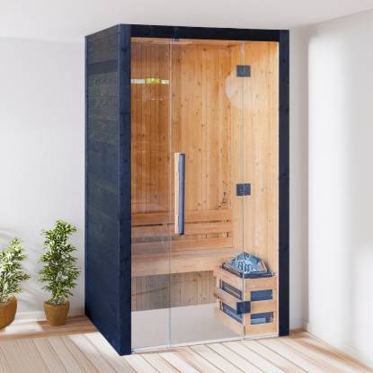 Picture of Indoor 2-Person Carbonised Spruce Traditional Sauna Room with 3kW Heater, for Beauty Salons