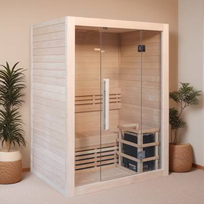 Customisable Prefabricated Indoor Traditional Dry Sauna Room for 2 People, Hemlock Timber