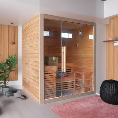 Picture of Custom Spruce, Hemlock or Red Cedar Prefabricated Dry Sauna with Heater and Controller