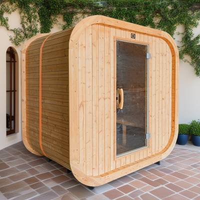 Portable Outdoor Prefabricated Square Barrel Sauna, Customisable, Corrosion and Moisture Resistant Traditional Dry Sauna